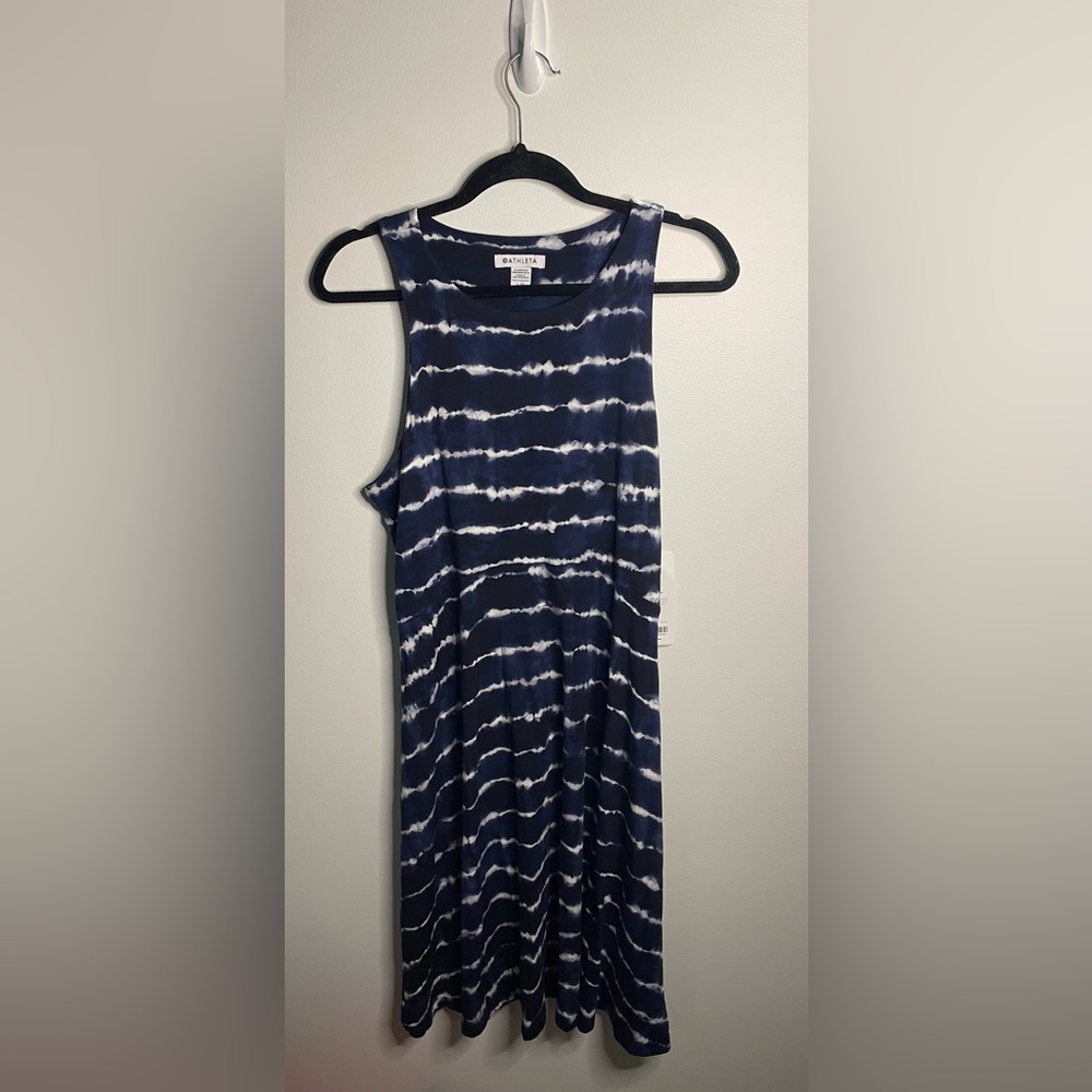 NWT Athleta Tall/Long Santorini Thera Printed Dress Blue Tie Dye Stripe Outdoors